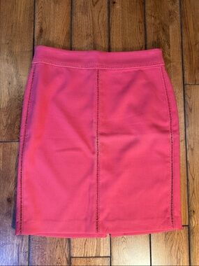 Ann Taylor Bright Pink Ladder-Trim Pencil Skirt